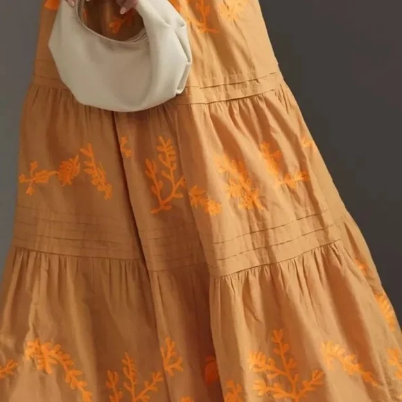 Anthropologie The Somerset Maxi Dress Embroidered Edition Tiered Smocked Waist